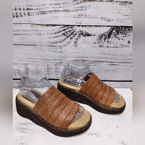 Vintage Candie’s Jute Platform Wedge‎ Slides Tan 90s Y2K Sandal Size 6.5